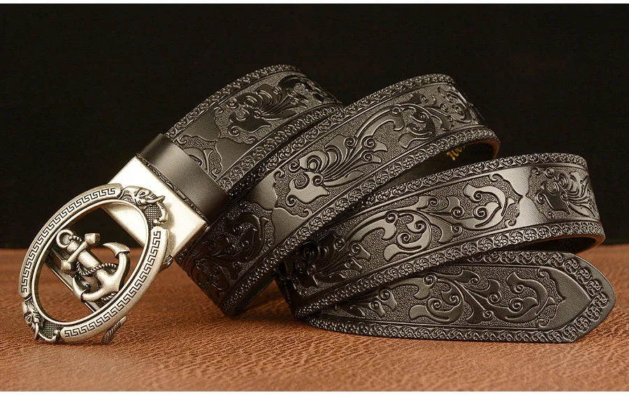 Men Anchor Buckle Western Leather Belt