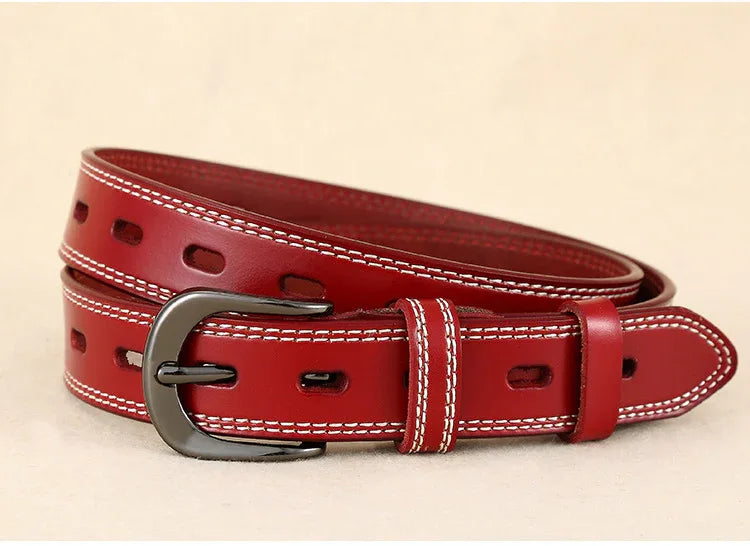 Women’s Genuine Cowhide Hollow Pin Belt 2.8cm Wide