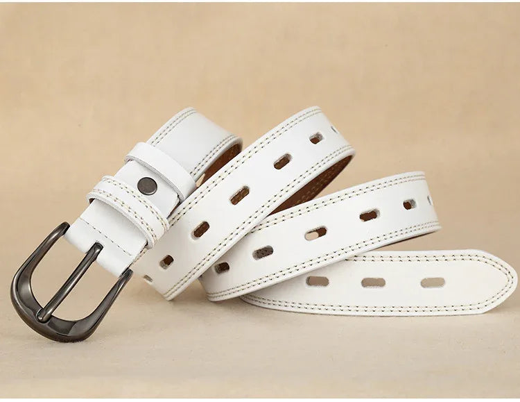 Women’s Genuine Cowhide Hollow Pin Belt 2.8cm Wide