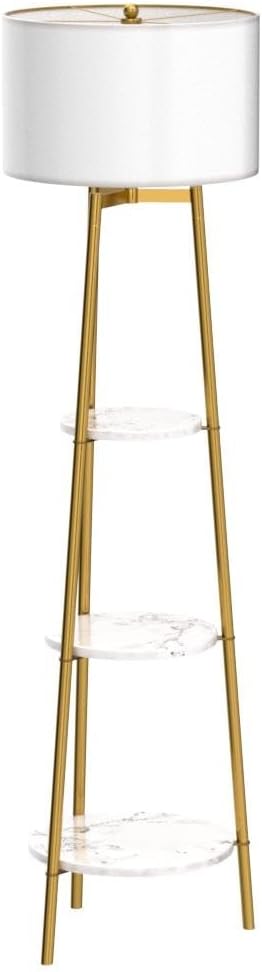 Boho Floor Lamp with Faux Marble Shelves for Living Room