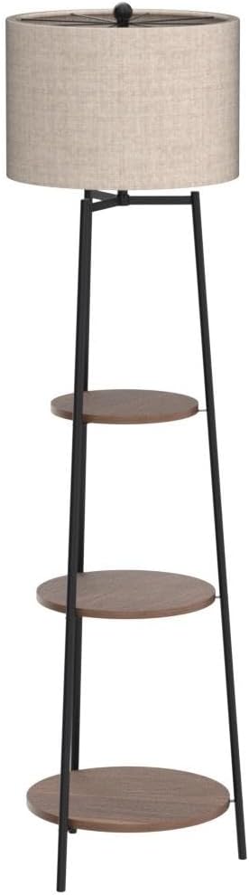 Boho Style Black Floor Lamp with Shelves