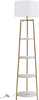 Modern Golden Floor Lamp with Shelves and Fabric Shade