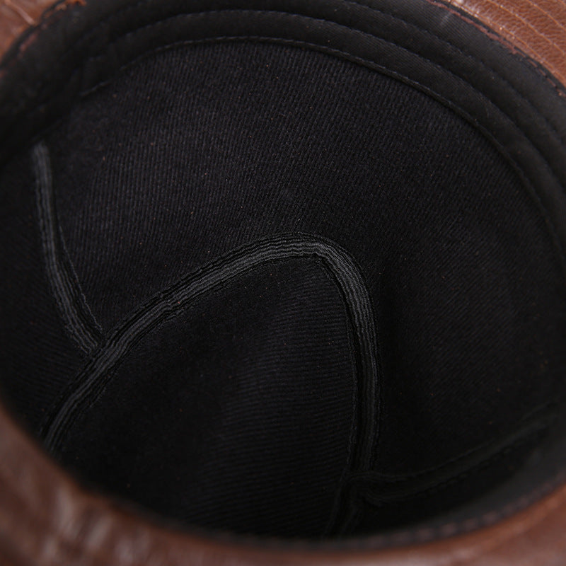 Men's Cowhide Leather Fedora Hat Wide Brim