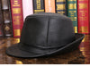 Leather jazz cap with adjustable captain style