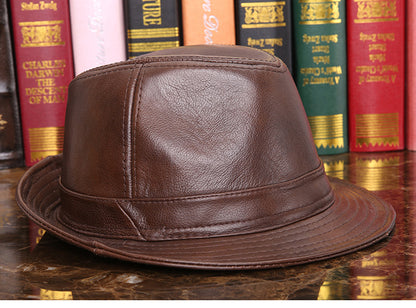 Leather jazz cap with adjustable captain style