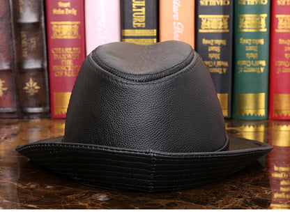 Leather jazz cap with adjustable captain style