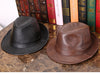Leather jazz cap with adjustable captain style