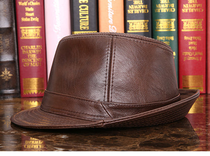 Leather jazz cap with adjustable captain style