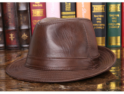 Leather jazz cap with adjustable captain style