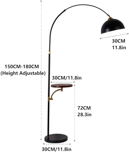 Black Arc Floor Lamp with Tray Table, Wireless Charging & Marble Base