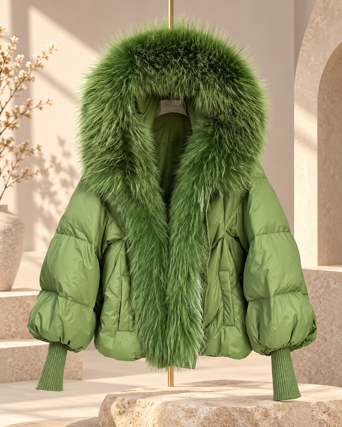 Women’s Down Jacket with Fur Collar and Relaxed Hooded Fit 2 S