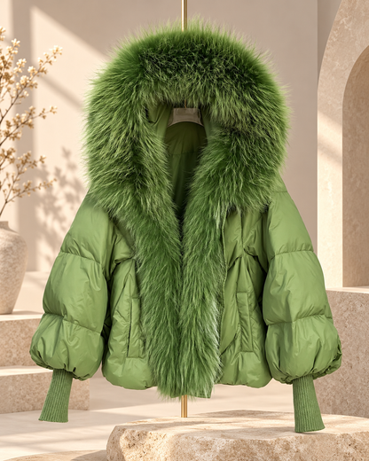 Women’s Down Jacket with Fur Collar and Relaxed Hooded Fit 2 S