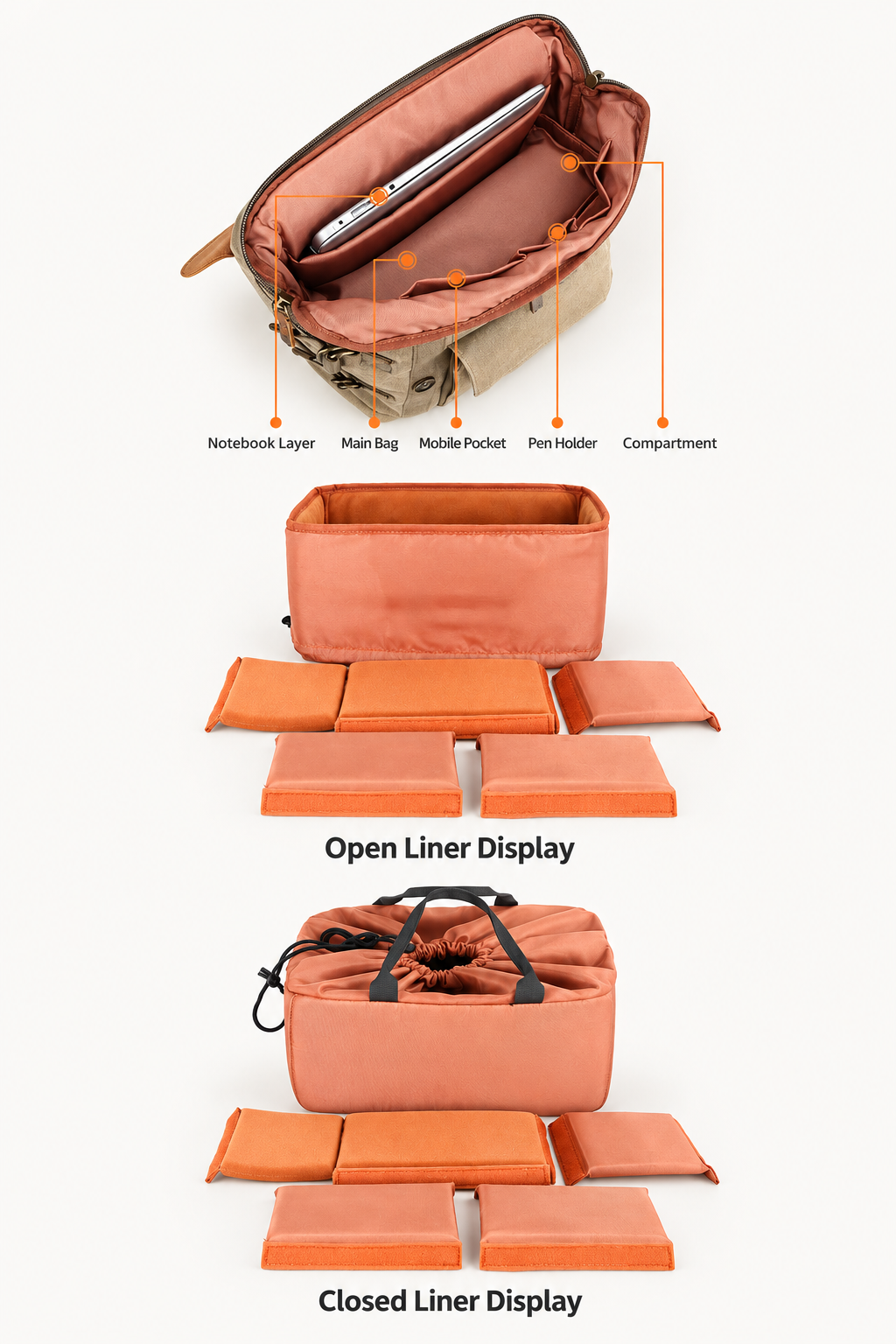 Waxed Canvas Leather Backpack with Removable Camera Insert and Dividers