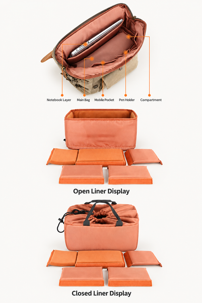 Waxed Canvas Leather Backpack with Removable Camera Insert and Dividers