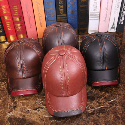 Men’s Genuine Leather Baseball Cap with Duckbill Brim