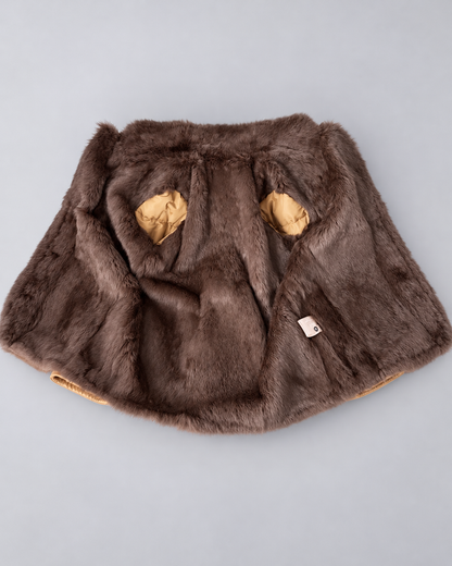 Women’s Suede Jacket Brown Fur Collar Mid-Length Winter Coat