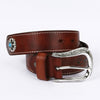 Genuine Leather Western Belt with Silver Buckle and Turquoise Accents