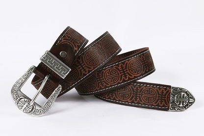 Men's Genuine Rodeo Leather Belt with Silver Buckle