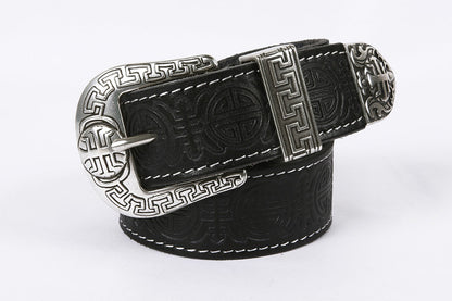Men's Genuine Rodeo Leather Belt with Silver Buckle