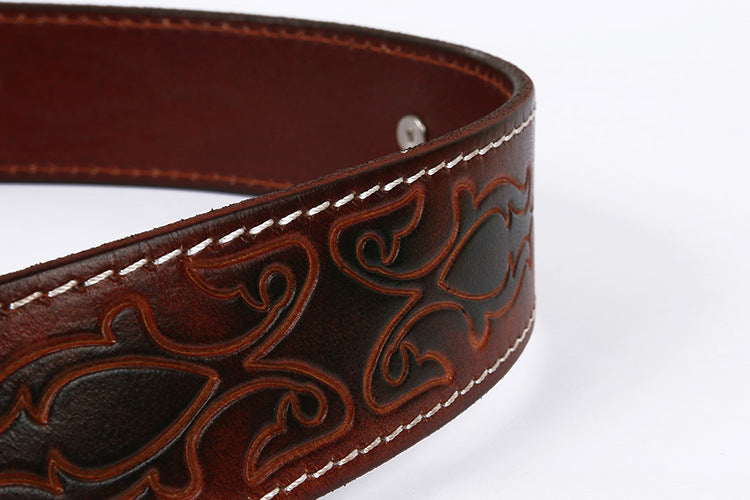 Genuine Leather Western Belt with Silver Buckle and Turquoise Accents