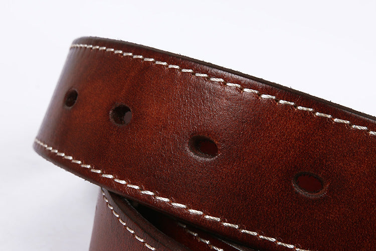 Genuine Leather Western Belt with Silver Buckle and Turquoise Accents