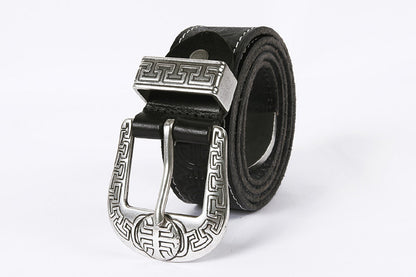 Men's Genuine Rodeo Leather Belt with Silver Buckle