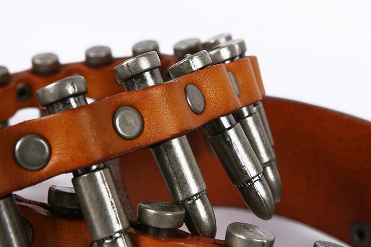 Western Leather Bullet Belt with Studded Punk