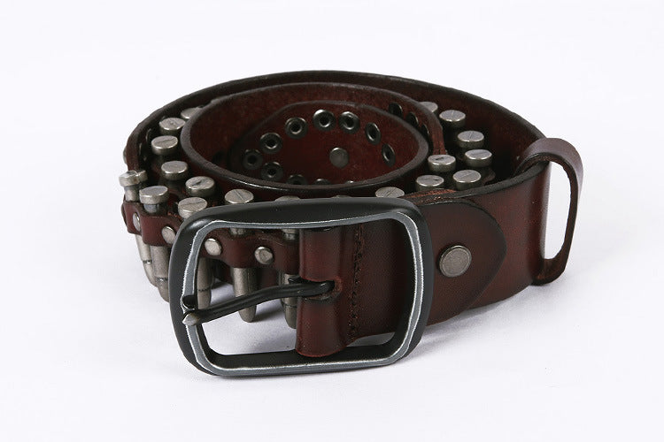 Western Leather Bullet Belt with Studded Punk