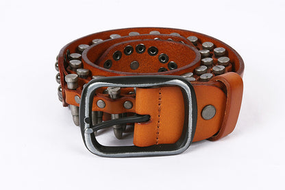 Western Leather Bullet Belt with Studded Punk