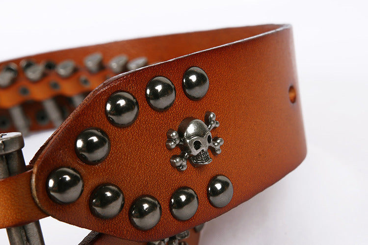 Western Leather Bullet Belt with Studded Punk