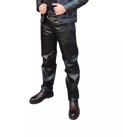 Men's Real Leather Moto Biker Pants