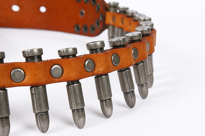 Western Leather Bullet Belt with Studded Punk