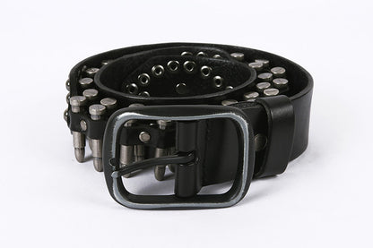 Western Leather Bullet Belt with Studded Punk