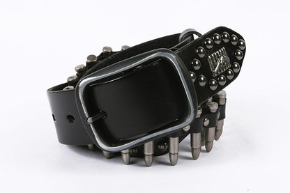 Western Leather Bullet Belt with Studded Punk