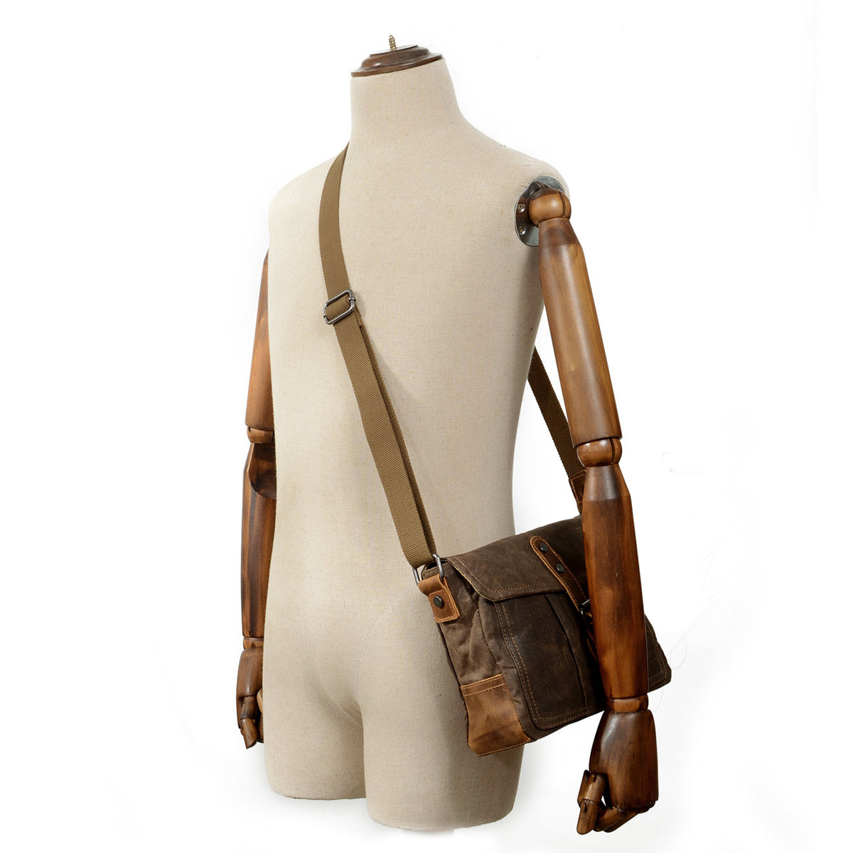 Canvas Crossbody Bag with Organizer Pockets and Adjustable Shoulder Strap