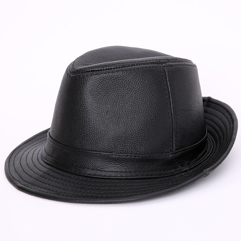 Leather jazz cap with adjustable captain style