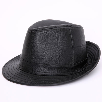 Leather jazz cap with adjustable captain style