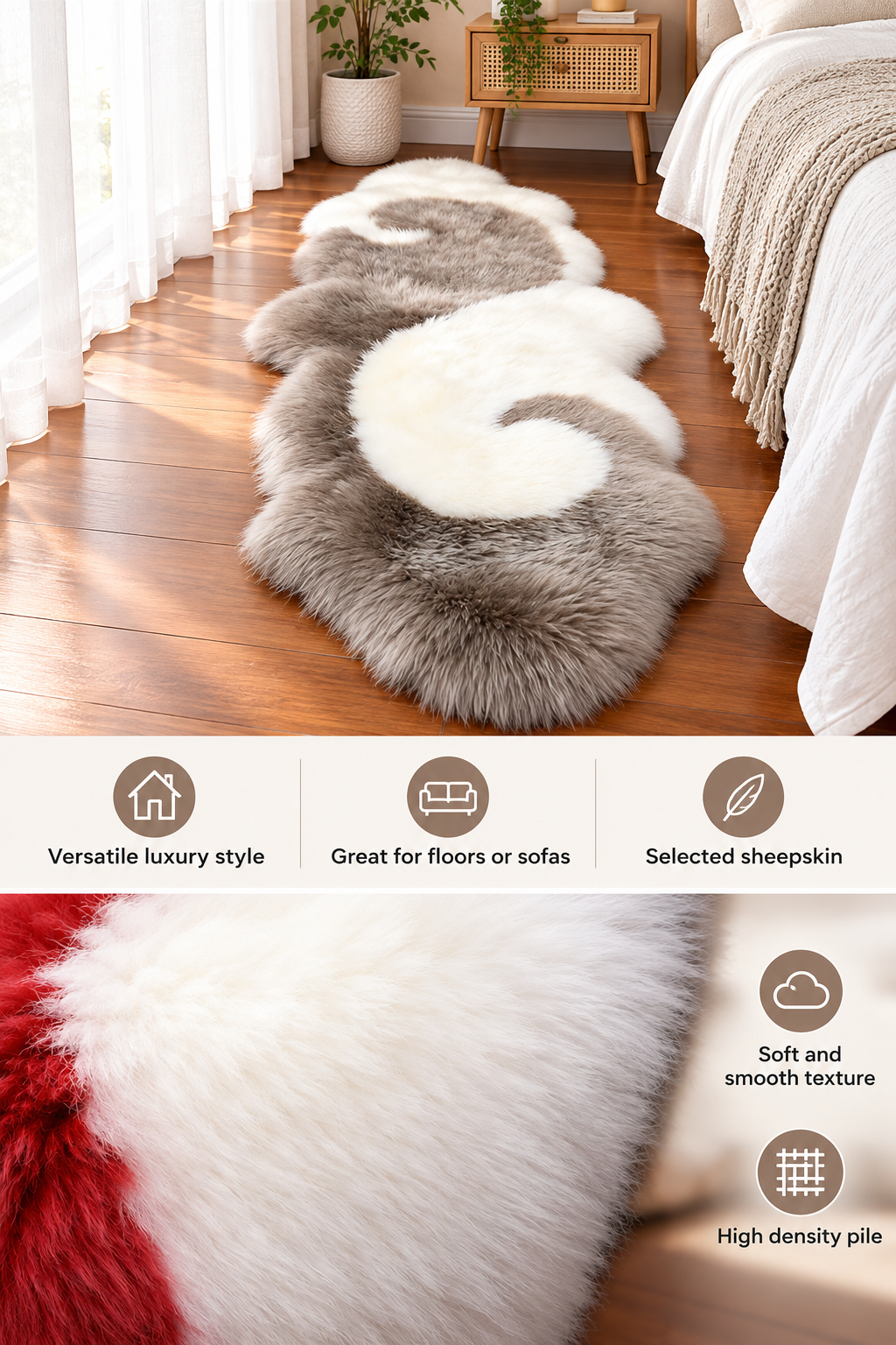 Genuine Sheepskin Runner for Sofa and Bedroom Floor Decor