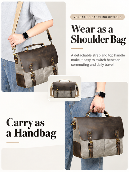 Canvas Briefcase Laptop Bag for Men with 14 Inch Sleeve