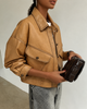 Women's Cropped Leather Jacket in Lambskin with Relaxed Moto Style