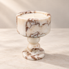 Peach Marble Pedestal Candle Holder with Rounded Stem and Dark Veining 2