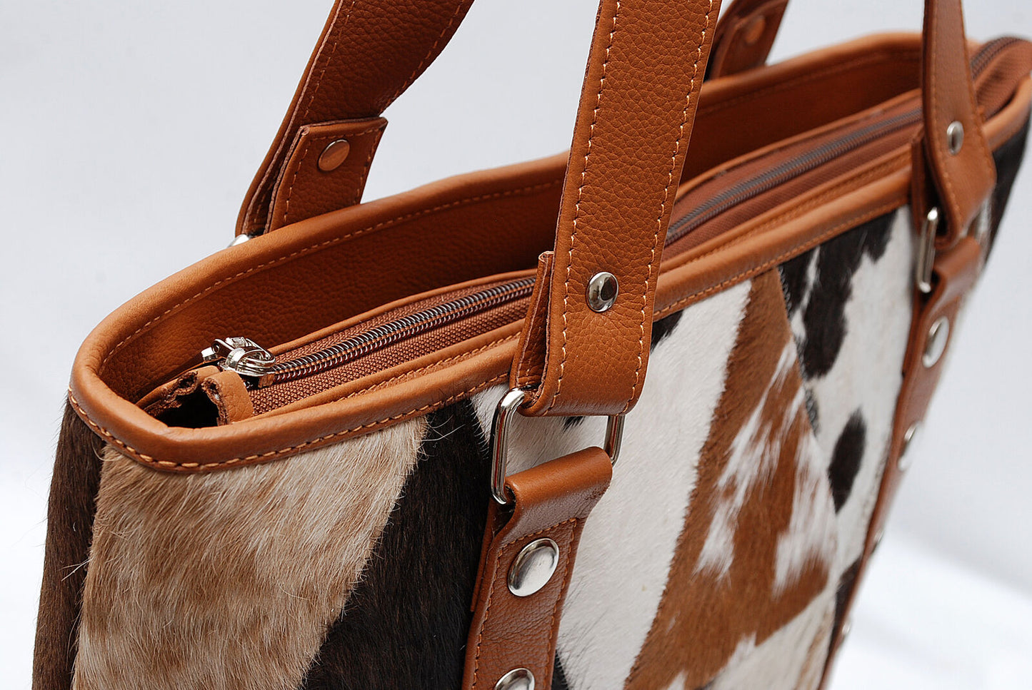 Brown Black Cowhide Patchwork Bag