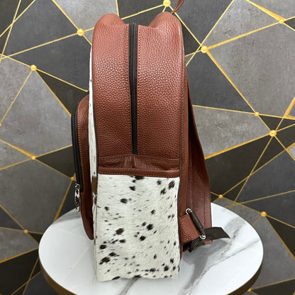 Mini Cowhide Backpack Brown White