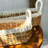 Set of 2 Decorative oval dried water hyacinth storage basket with handle