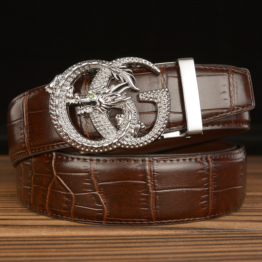 Men’s Leather Belt with Dragon G-Shaped Buckle