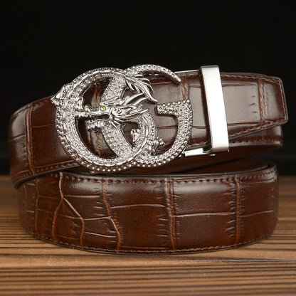 Men’s Leather Belt with Dragon G-Shaped Buckle