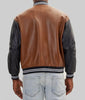 men varsity leather jacket brown black