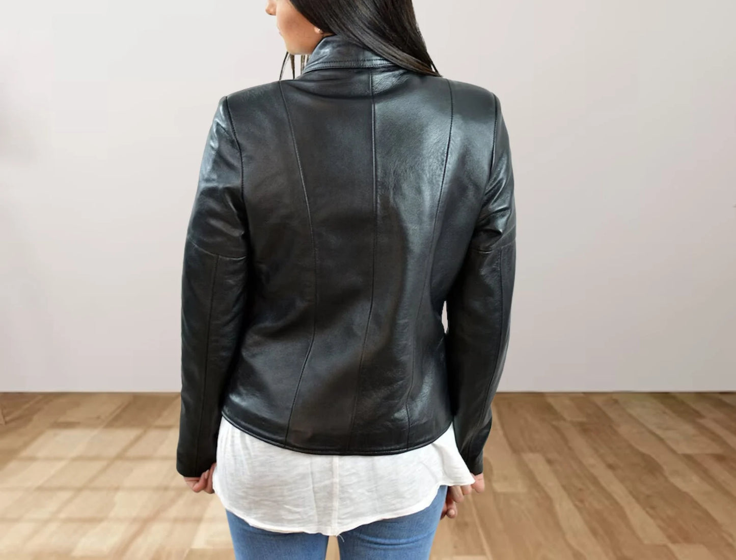 Genuine Sheepskin Leather Biker Moto Jacket