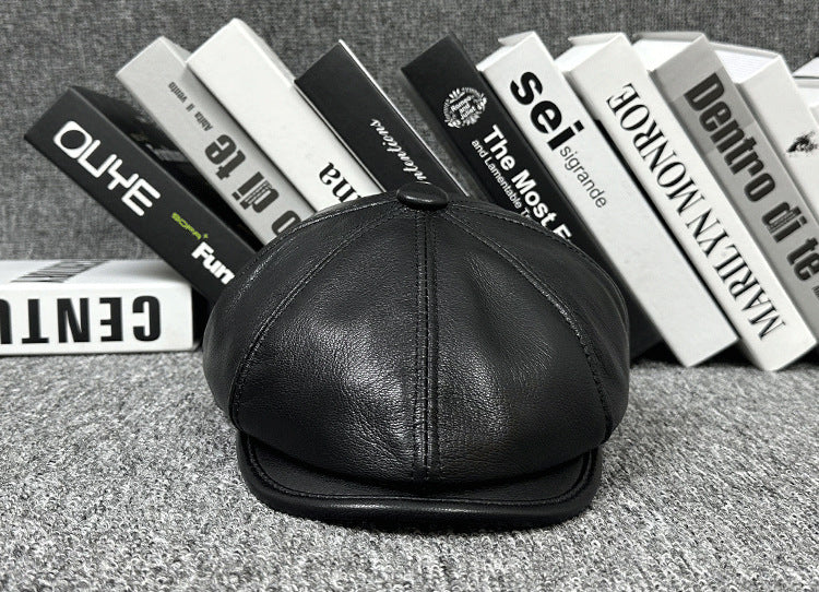 Leather newsboy cap for men vintage baker boy hat 5 M