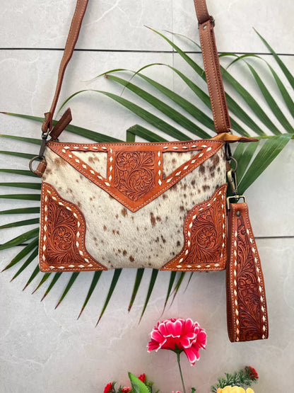 Tooled Leather Cowhide Sling Purse